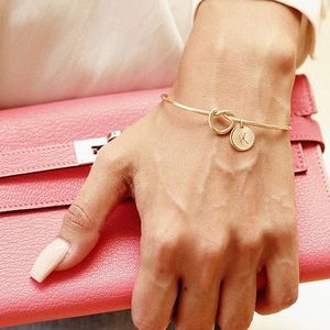 🆕Rose gold knot cuff bracelet w/ A initial charm